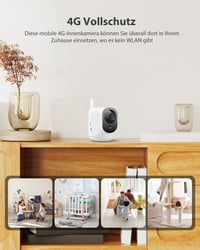 Vnútorná bezpečnostná kamera COCOCAM 4G so SIM kartou, 6000 mAh batériou, 2K rozlíšením, 355° rotáciou, IR nočným videním, PIR senzorom pohybu, kompatibilná s Alexa, bez potreby WiFi, biela 3