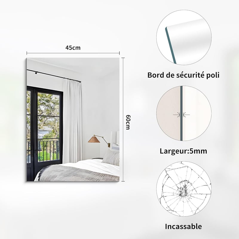 COFENY Frameless tükör 60x45 cm, pattanásmentes fürdőszobai fali tükör