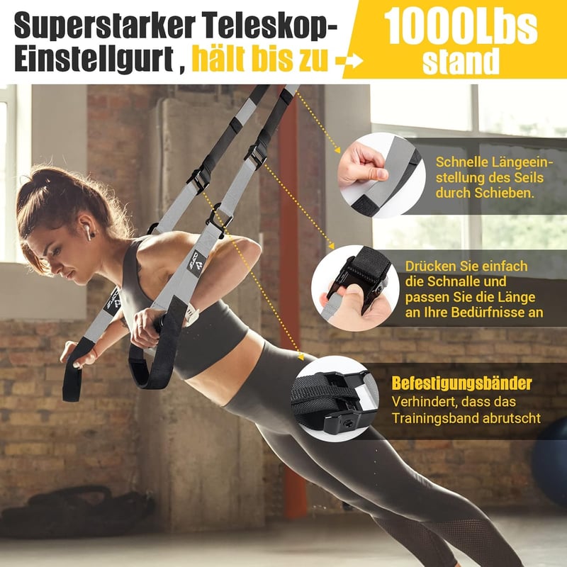 COFOF Függesztő Edzőkötél Teljes Test Edzéshez, Szürke Suspension Trainer Ajtó Rögzítővel és Hordtáskával Otthoni Konditeremhez