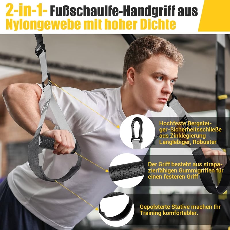 COFOF Függesztő Edzőkötél Teljes Test Edzéshez, Szürke Suspension Trainer Ajtó Rögzítővel és Hordtáskával Otthoni Konditeremhez