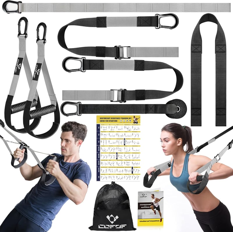 COFOF Függesztő Edzőkötél Teljes Test Edzéshez, Szürke Suspension Trainer Ajtó Rögzítővel és Hordtáskával Otthoni Konditeremhez