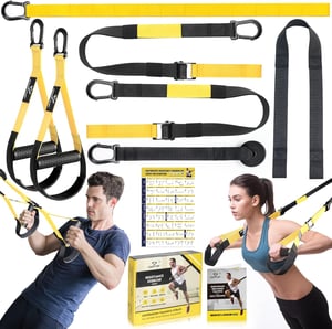 COFOF Sling Trainer - Trening cijelog tijela kod kuće, s pričvrsnikom za vrata, prijenosni set za vježbanje s planom treninga, nosivost 500 kg, žuta