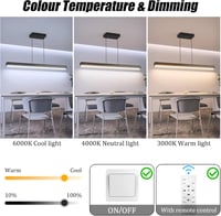 Coinmit LED Függőlámpa  100 cm -36W - Távirányítós Mennyezeti Lámpa 3000K-6000K Állítható Színhőmérséklettel,Modern Fekete Csillár Nappaliba, 2
