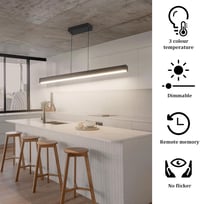 Coinmit LED Függőlámpa  100 cm -36W - Távirányítós Mennyezeti Lámpa 3000K-6000K Állítható Színhőmérséklettel,Modern Fekete Csillár Nappaliba, 3