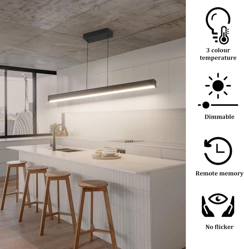 Coinmit LED Függőlámpa  100 cm -36W - Távirányítós Mennyezeti Lámpa 3000K-6000K Állítható Színhőmérséklettel,Modern Fekete Csillár Nappaliba,
