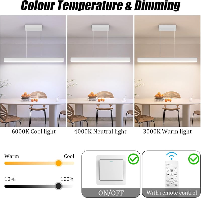 Coinmit LED Függőlámpa 24W - Távirányítós Szabályozható Csillár 3000K-6000K Színhőmérséklettel, 80 cm, Modern Fehér Mennyezeti Lámpa Nappali