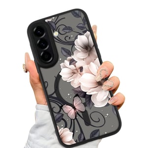 Coiwxmoi MagSafe kompatibilna maskica za Samsung Galaxy A56 5G, prozirna mat TPU zaštitna maska s cvjetnim uzorkom za djevojke, crna 07