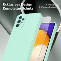 Coiwxmoi puzdro na Samsung Galaxy A52 4G / A52 5G / A52S 5G 6,5" s 2 ks tvrdených skiel, ultra tenký tekutý silikónový kryt z TPU, nárazuvzdorný, odolný voči poškriabaniu, svetlozelený 2