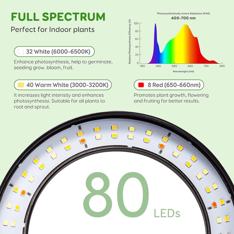 COKOLILA 80 LED növénylámpa teljes spektrum, 360° forgatható, időzítővel - One Head Desk Plant Lamp