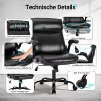 COLAMY ergonomska direktorska uredska stolica, s podesivim naslonima za ruke i visokim naslonom, uredska stolica s okretanjem od 360°, debela kožna podstava, crna 5