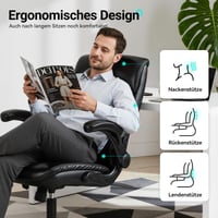 COLAMY ergonomska direktorska uredska stolica, s podesivim naslonima za ruke i visokim naslonom, uredska stolica s okretanjem od 360°, debela kožna podstava, crna 7