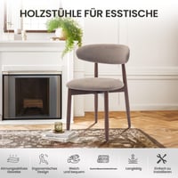 COLAMY Tapecirane blagovaonske stolice, set od 2 komada, moderne stolice od tkanine s fiksnim naslonom i drvenim nogama, za blagovaonicu, kuhinju, restoran, boja devine dlake 4
