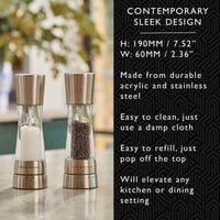 Sada mlynčekov na soľ a korenie Cole & Mason Derwent – 19 cm, nastaviteľný keramický mlecí mechanizmus, dizajn z nehrdzavejúcej ocele a akrylu, darčekové balenie 3