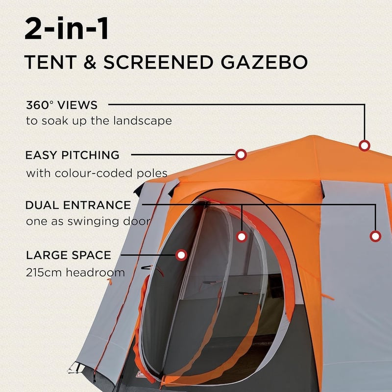 Coleman Octagon 8 személyes családi sátor 360° kilátással, acélvázas, vízálló kempingsátor
