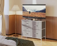 Coleshome 5 fiókos szövetszekrény fa tetővel, acélvázzal, hálószobába és nappaliба 7