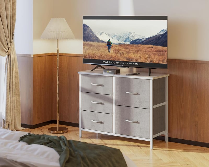 Coleshome 5 fiókos szövetszekrény fa tetővel, acélvázzal, hálószobába és nappaliба