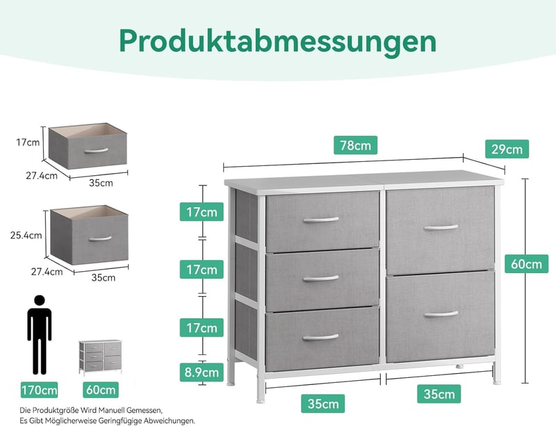 Coleshome 5 fiókos szövetszekrény fa tetővel, acélvázzal, hálószobába és nappaliба