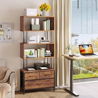 Bibliotecă îngustă cu 5 niveluri Coleshome cu 3 sertare, raft vertical, stil vintage 8