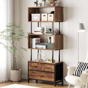 Coleshome 5 szintes keskeny könyvespolc 3 fiókkal, álló polc, vintage stílus