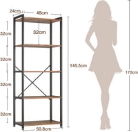 Coleshome 5 szintes könyvespolc tárolóhellyel, 145 cm magas, barna 3