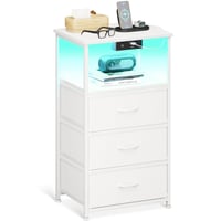Coleshome noćni ormarić s 3 ladice, USB, LED, utičnica - bijeli - 40x30x70 cm 1