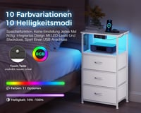 Coleshome fehér éjjeliszekrény USB és LED világítással, 3 fiókkal, 40x30x70 cm - 1 5