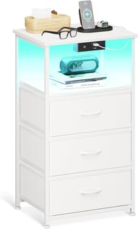 Coleshome fehér éjjeliszekrény USB és LED világítással, 3 fiókkal, 40x30x70 cm - 1 1
