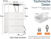 Coleshome fehér éjjeliszekrény USB és LED világítással, 3 fiókkal, 40x30x70 cm - 1 3
