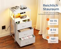 Coleshome fehér éjjeliszekrény USB és LED világítással, 3 fiókkal, 40x30x70 cm - 1 6