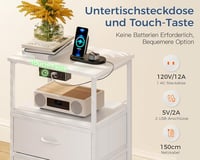 Coleshome fehér éjjeliszekrény USB és LED világítással, 3 fiókkal, 40x30x70 cm - 1 4