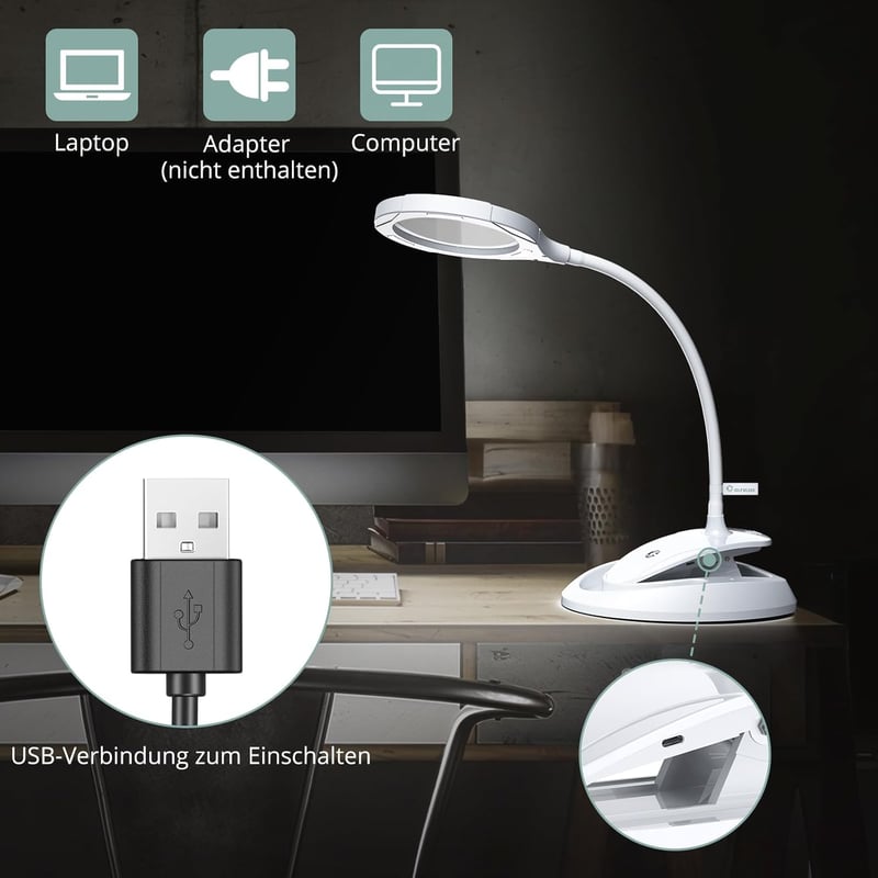 COLFULINE LED Nagyítólámpa 5X 10X Állvánnyal Asztali Lupa Olvasáshoz Állítható Fényerő