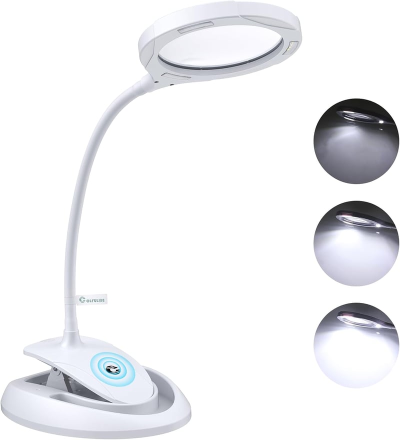 COLFULINE LED Nagyítólámpa 5X 10X Állvánnyal Asztali Lupa Olvasáshoz Állítható Fényerő