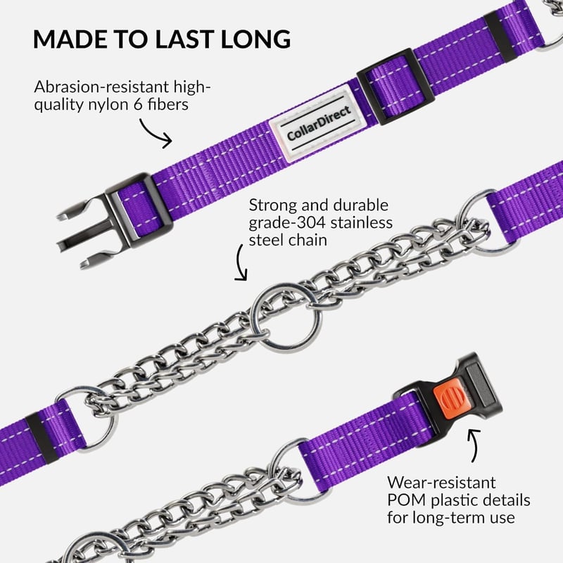 CollarDirect Reflektív Martingale Kutyanyakörv Láncos Edzéshez Lila S 30-37cm