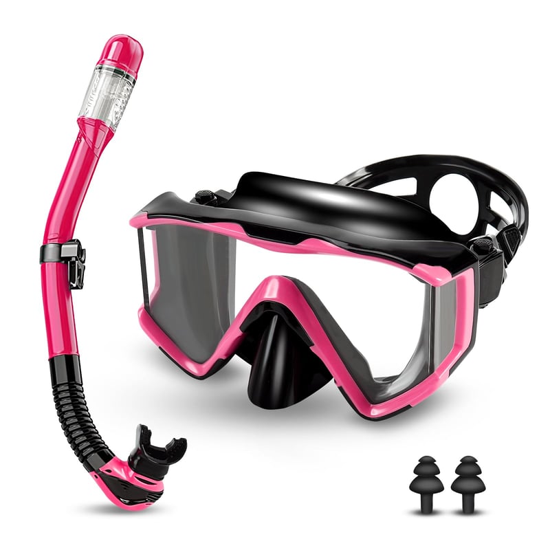 Set de snorkeling pentru adulți Collazoey – Mască panoramică de scufundări cu lentile din sticlă securizată, protecție anti-aburire și anti-scurgeri, tub de respirat uscat, pentru scufundări și snorkeling