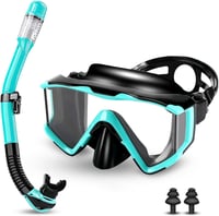 Collazoey Snorkel szett felnőtteknek száraz szeleppel, páramentes búvármaszk, edzett üveglencse - Black/green 1