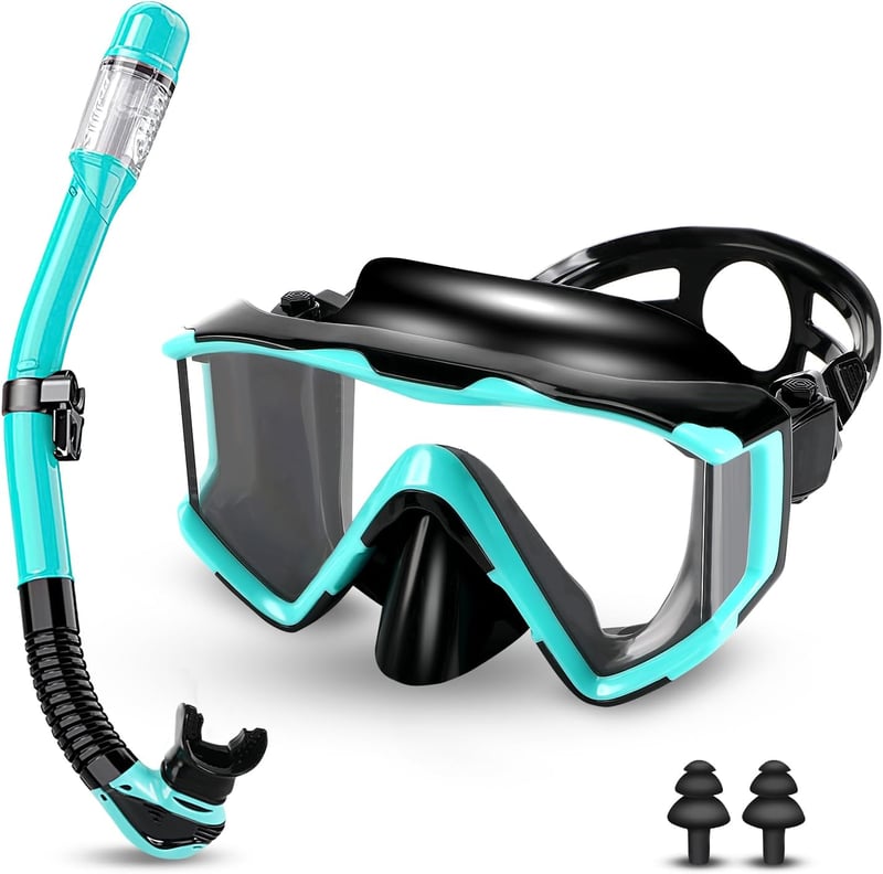Collazoey Snorkel szett felnőtteknek száraz szeleppel, páramentes búvármaszk, edzett üveglencse - Black/green