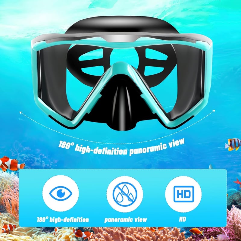 Collazoey Snorkel szett felnőtteknek száraz szeleppel, páramentes búvármaszk, edzett üveglencse - Black/green