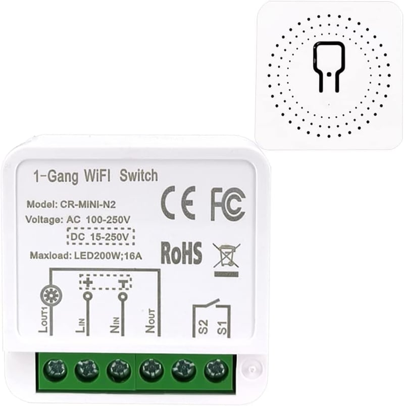 ColoRock WiFi Okos Kapcsolómodul - 2-Utas Mini Relé Modul 16A, Smart Life/Tuya Applikációval, Alexa és Google Home Kompatibilis, Hagyományos