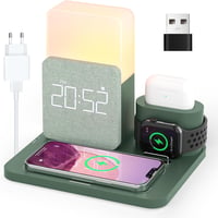 COLSUR 3-in-1 Vezeték Nélküli Töltő Állomás 15W Éjjeli Lámpával és Ébresztőórával iPhone 16/15/14/13/12/11/X/8 Pro Indukciós Töltő 1
