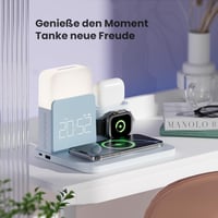 COLSUR 5 az 1-ben töltőállomás kék Apple Watch iPhone AirPods 15W gyors vezeték nélküli töltő éjjeli lámpával ébresztővel 5