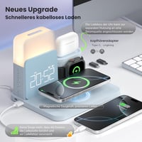 COLSUR 5 az 1-ben töltőállomás kék Apple Watch iPhone AirPods 15W gyors vezeték nélküli töltő éjjeli lámpával ébresztővel 2
