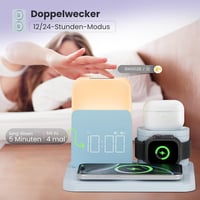 COLSUR 5 az 1-ben töltőállomás kék Apple Watch iPhone AirPods 15W gyors vezeték nélküli töltő éjjeli lámpával ébresztővel 3