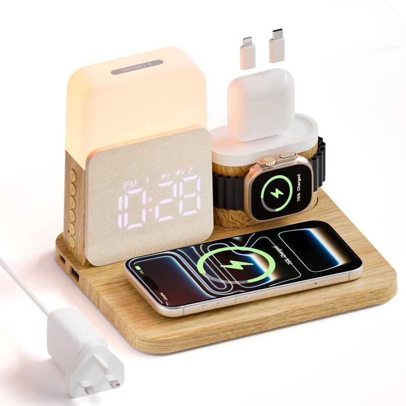 COLSUR 6 v 1 magnetická bezdrôtová nabíjacia stanica, 25 W, budík, nočné svetlo