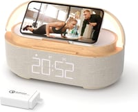COLSUR digitális ébresztőóra rádió vezeték nélküli töltővel, Bluetooth hangszóró USB csatlakozóval 1