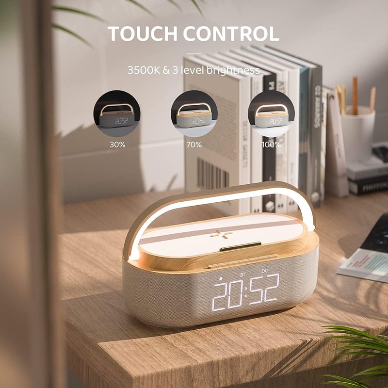 COLSUR digitális ébresztőóra rádió vezeték nélküli töltővel, Bluetooth hangszóró USB csatlakozóval