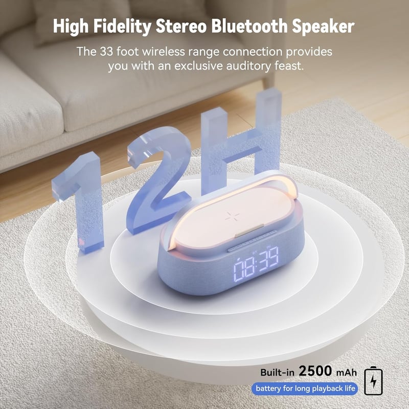 COLSUR digitális ébresztőóra vezeték nélküli töltővel, Bluetooth hangszóróval és éjszakai lámpával