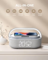 COLSUR Digitális Rádiós Ébresztőóra Vezeték Nélküli Töltővel, Bluetooth Hangszóró USB Töltő, Szundi Funkció, Éjjeli Lámpa 5