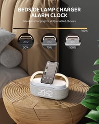 COLSUR Digitális Rádiós Ébresztőóra Vezeték Nélküli Töltővel, Bluetooth Hangszóró USB Töltő, Szundi Funkció, Éjjeli Lámpa 4