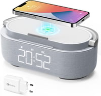 COLSUR Digitális Rádiós Ébresztőóra Vezeték Nélküli Töltővel, Bluetooth Hangszóró USB Töltő, Szundi Funkció, Éjjeli Lámpa 1