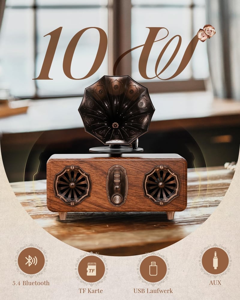 COLSUR Retro Bluetooth Rádió FM TF Card USB AUX 10W Hordozható Vezeték Nélküli